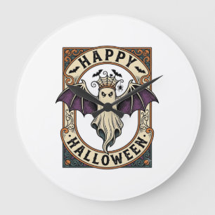 Grande Horloge Ronde Chemise de gravure vintage de chauve-souris fantôm