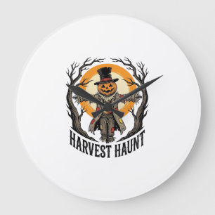 Grande Horloge Ronde Chemise de Halloween Épouvantail Gravure Vintage R