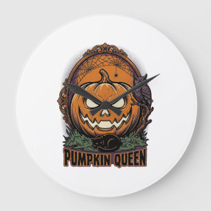 Grande Horloge Ronde Chemise de la Reine Citrouille Halloween Vintage J