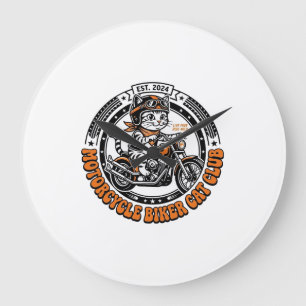 Grande Horloge Ronde Chemise de l'amant de chat de motard de moto - Mot