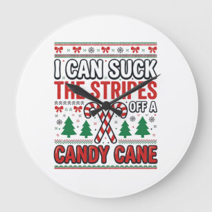 Grande Horloge Ronde Chemise de Noël drôle de canne à bonbon