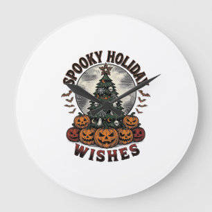 Grande Horloge Ronde Chemise de Noël Halloween Citrouille Arbre Vintage