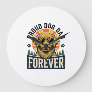 Grande Horloge Ronde Chemise de papa de chien Design Rétro Golden Retri