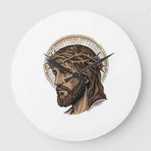 Grande Horloge Ronde Chemise de portrait de couronne d'épines gravée vi