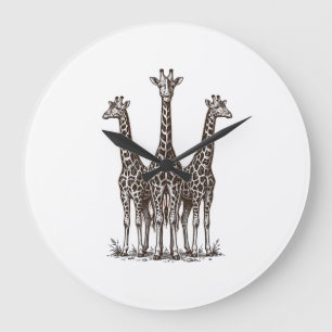Grande Horloge Ronde Chemise de safari avec gravure de girafe au couche