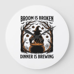 Grande Horloge Ronde Chemise de sorcière cuisine drôle Halloween Concep