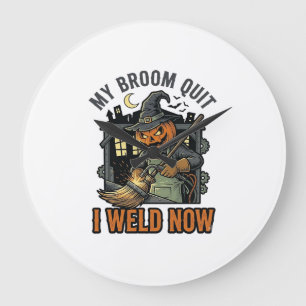 Grande Horloge Ronde Chemise de Soudure Halloween Dessin de Balai de So
