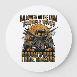 Grande Horloge Ronde Chemise de tracteur Halloween drôle de sorcière de