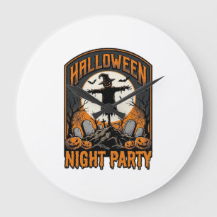 Grande Horloge Ronde Chemise d'épouvantail Halloween Cimetière vintage