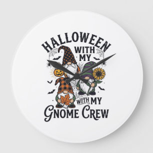 Grande Horloge Ronde Chemise d'équipage de gnome Halloween Gravure Vint