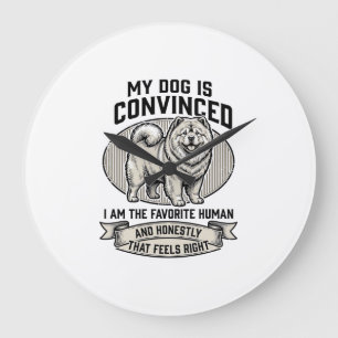 Grande Horloge Ronde Chemise drôle d'amant de chien avec Chow C gravé v