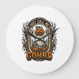 Grande Horloge Ronde Chemise drôle de citrouille Gravure vintage Hallow