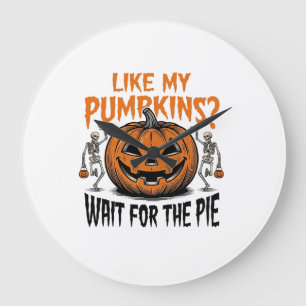 Grande Horloge Ronde Chemise drôle de tarte d'Halloween squelette citro