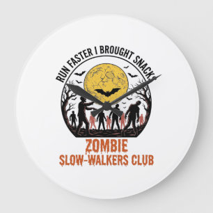 Grande Horloge Ronde Chemise drôle de zombie avec lune gravée et humour