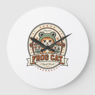 Grande Horloge Ronde Chemise Frog Cat Frogcore Chat Vintage Vector Art