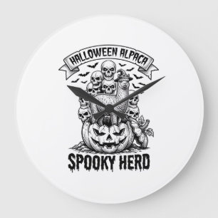 Grande Horloge Ronde Chemise Halloween Alpaga Crâne Vintage Dessin Citr