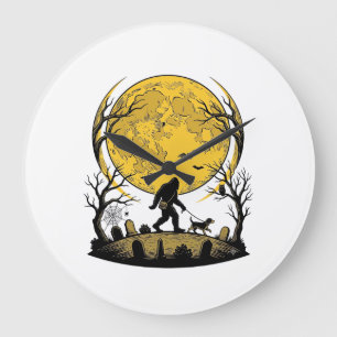 Grande Horloge Ronde Chemise Halloween Bigfoot Pleine Lune Promenade Ch