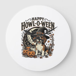 Grande Horloge Ronde Chemise Halloween Chapeau De Sorcière Beagle Joyeu