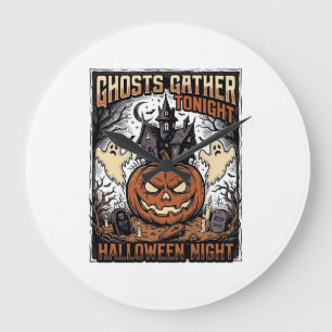 Grande Horloge Ronde Chemise Halloween ensorcelée Art de fantôme de cit
