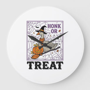 Grande Horloge Ronde Chemise Halloween Oie Sorcière Honk Or Treat Vinta