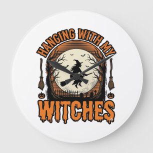 Grande Horloge Ronde Chemise Halloween Vintage Accrochage Avec Mes Sorc