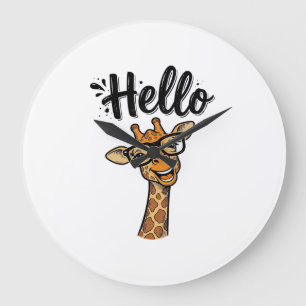 Grande Horloge Ronde Chemise Hello Giraffe Gravure Vintage Animal Migno