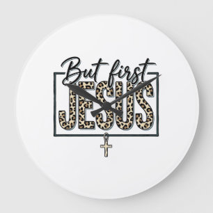 Grande Horloge Ronde Chemise Jésus Impression Léopard Chrétienne Gravur