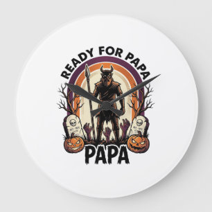 Grande Horloge Ronde Chemise Papa Halloween Gravure Vintage Cimetière S