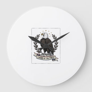 Grande Horloge Ronde Chemise Patriotique Terre de la Liberté Eagle Vint