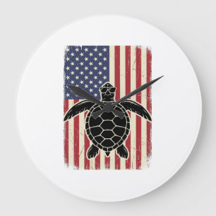 Grande Horloge Ronde Chemise patriotique vintage tortue marine drapeau 