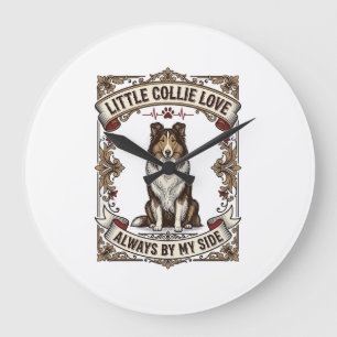 Grande Horloge Ronde Chemise pour amateur de chien Collie avec citation
