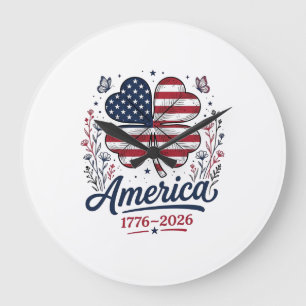 Grande Horloge Ronde Chemise trèfle patriotique Vintage America 1776 20