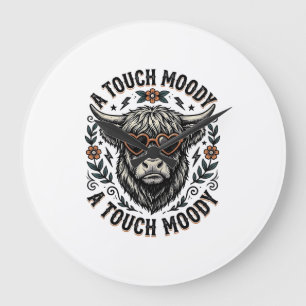 Grande Horloge Ronde Chemise Vache Lunatique Gravure Vintage Animal de