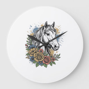 Grande Horloge Ronde Chemise vectorielle de conception florale de cheva