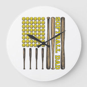 Grande Horloge Ronde Chemise vectorielle vintage batte et balle de soft