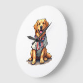 Grande Horloge Ronde Chemise vintage à gravure de chien doré patriotiqu (Angle)