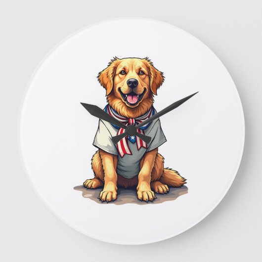 Grande Horloge Ronde Chemise vintage à gravure de chien doré patriotiqu (Recto)