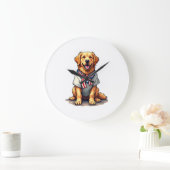 Grande Horloge Ronde Chemise vintage à gravure de chien doré patriotiqu (Maison)
