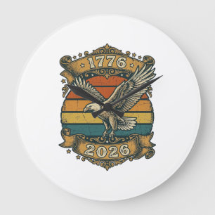 Grande Horloge Ronde Chemise Vintage Eagle 1776 2026 Rétro Patriotique