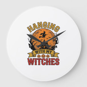 Grande Horloge Ronde Chemise vintage Halloween Accrochage avec mes sorc