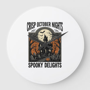 Grande Horloge Ronde Chemise vintage Halloween avec nuit d'octobre hant