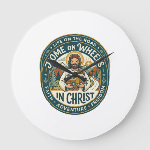 Grande Horloge Ronde Chemise Vintage Jésus RV Camper Life Graphique Chr