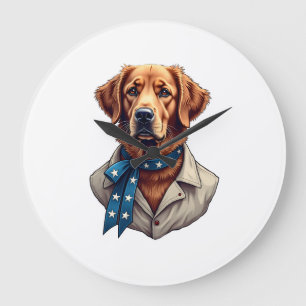 Grande Horloge Ronde Chemise vintage pour chien Patriotique Retriever F