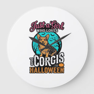 Grande Horloge Ronde Chemises à gravure vintage Corgis et fille d'Hallo