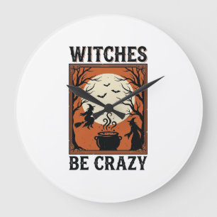 Grande Horloge Ronde Chemises de conception de Halloween vintage Witche