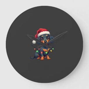 Grande Horloge Ronde Chemises de Noël de l'arbre de chiens de teckel Ca