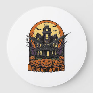 Grande Horloge Ronde Chemises Maison Hantée Halloween Amis Sorcières_1