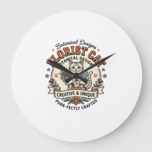 Grande Horloge Ronde Chemisier Florist Cat Florist Cat Vintage Vector A