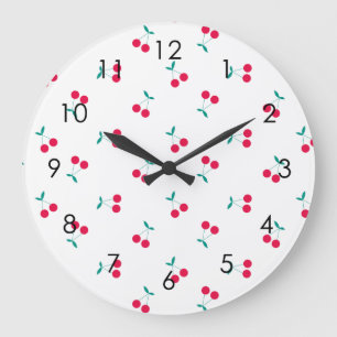 Grande Horloge Ronde Cherry Aesthetic Cherries Pattern White 