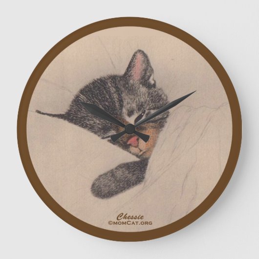 Grande Horloge Ronde Chessie the Sleeping Kitten Wall Clock (Recto)